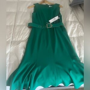 NWT Calvin Klein belted green dress, size 6. Perfect for holiday fashion
